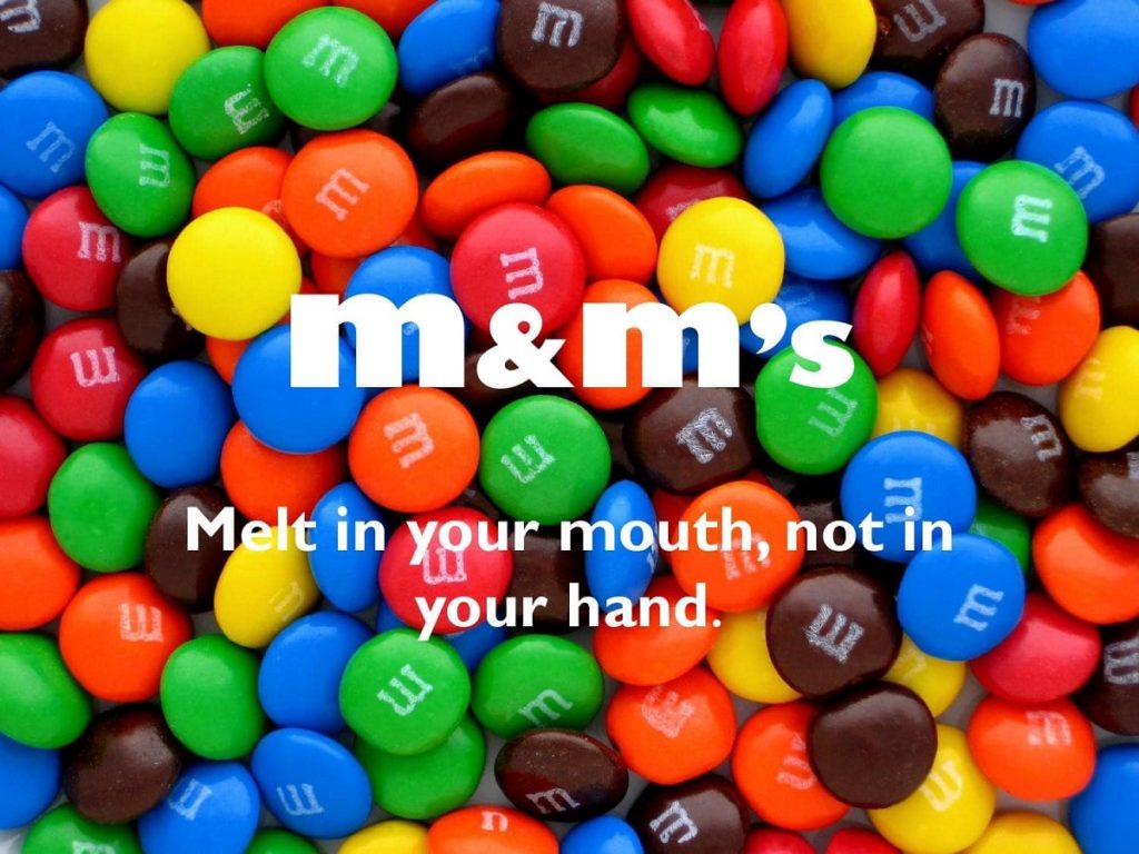 Exemple copywriting USP M&Ms