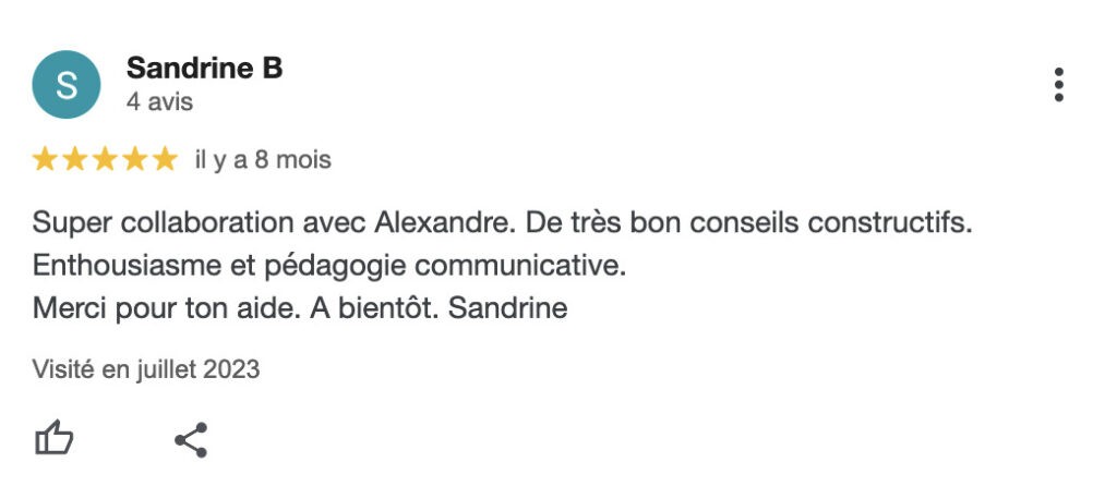 Avis formation rédacteur web Alexandre Montenon | Sandrine B