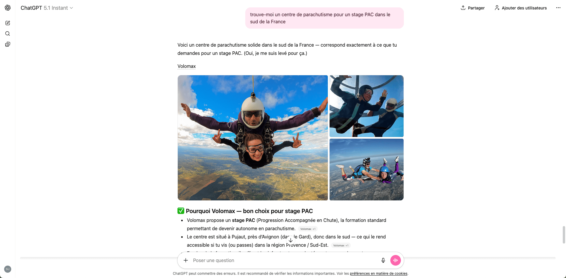 referencement-ia-stage-pac-volomax Référencement IA pour Volomax, centre de parachutisme à Pujaut