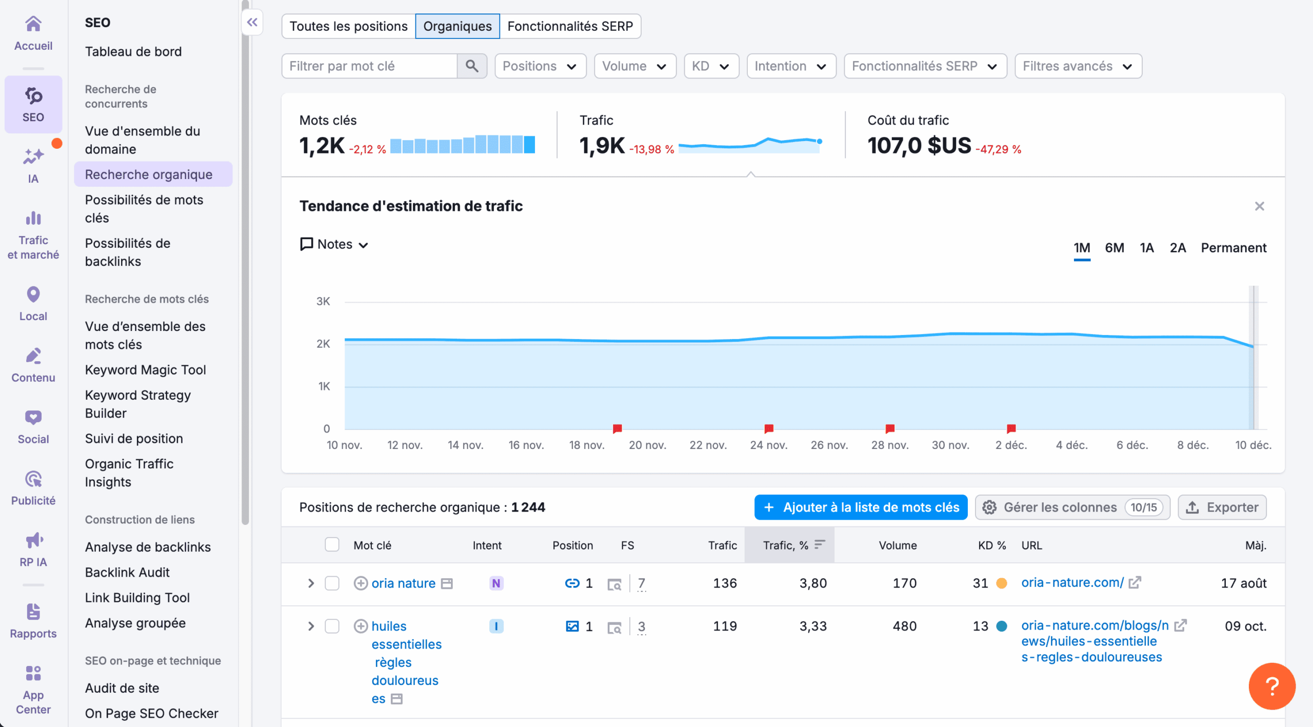 Résultats SEO obtenus par Alexandre Montenon (après)